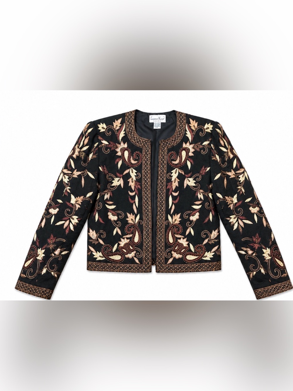 Laurence Kazar Silk Embroidered Jacket Large